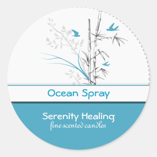 Bamboe en blauwe vogels kaars label aanpasbaar 1 (Voorkant)