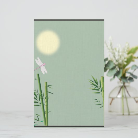 Bamboe en Dragonfly Floral Stationery Briefpapier (Staand voorkant)
