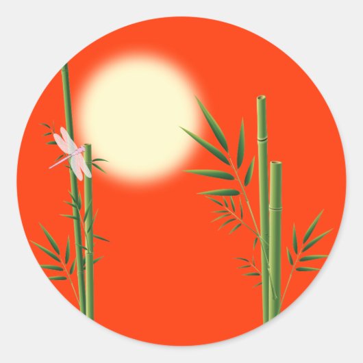 Bamboe en Dragonfly Ronde Sticker (Voorkant)