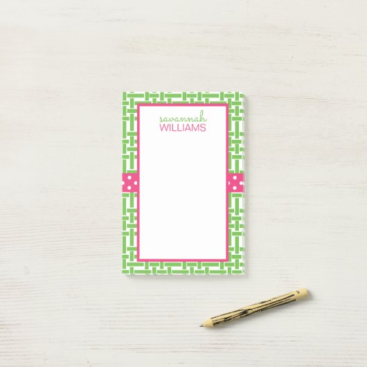 Bamboe en gepersonaliseerde Grosgrain Post-it Noti Post-it® Notes (Op bureau)