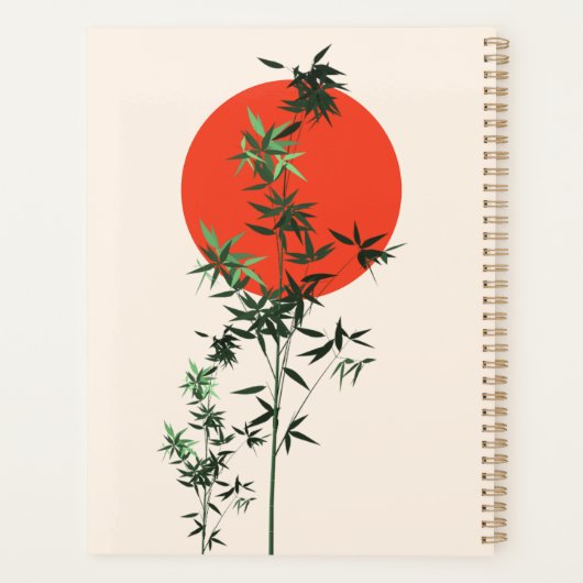 Bamboe en rode zon op geelbruine achtergrond planner (Achterkant)