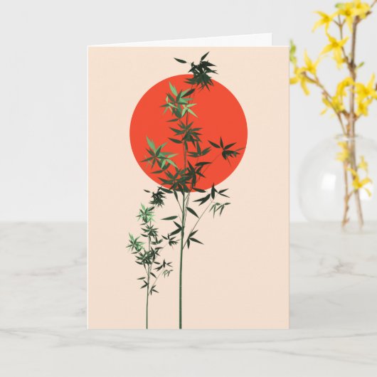 Bamboe en rode zon verjaardag kaart (Gele Bloem)