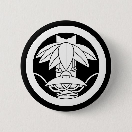 Bamboe en strohoed in cirkel ronde button 5,7 cm (Voorkant)
