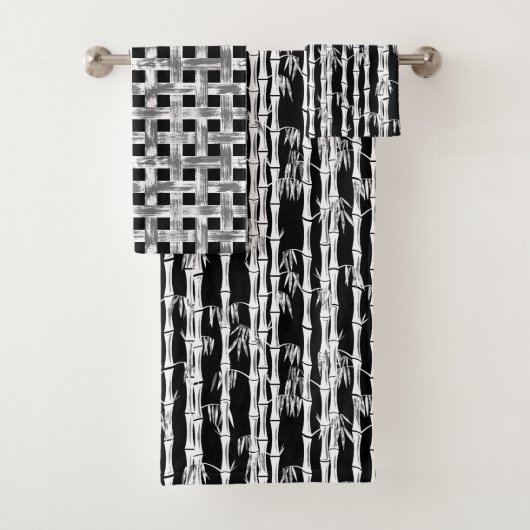 Bamboe Forest Mid Century Modern Black Bad Handdoek (Insitu)