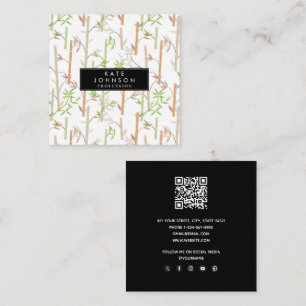 Bamboe gebladerte oosterse groen bladeren QR-code Vierkante Visitekaartje