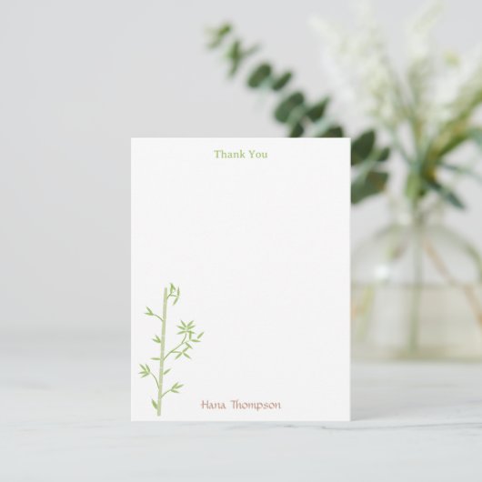 Bamboe gebladerte Oosterse groene bladeren Bedankkaart (Staand voorkant)