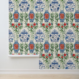 Bamboe Ginger Jar Chinese Patroon Peel en Stick Behang