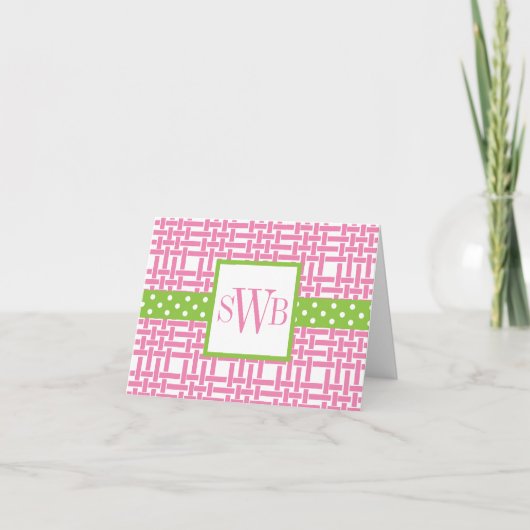 Bamboe & Grosgrain Monogrammed Note Kaarten (Voorkant)