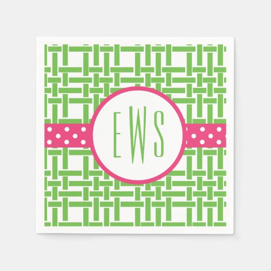 Bamboe & Grosgrain Monogrammed Party Servetten (Voorkant)