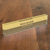 Bamboe houten patroon bruin en beige naambordje (Zijkant)