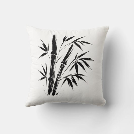 Bamboe Inkt Illustratie – Minimalistisch Zen Kusse Kussen (Achterkant)