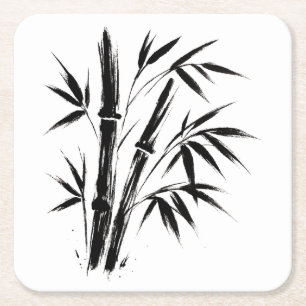 Bamboe Inkt Illustratie – Zen Design op Kartonnen Onderzetters