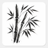 Bamboe Inkt Illustratie – Zen Design op Vierkante Sticker (Voorkant)