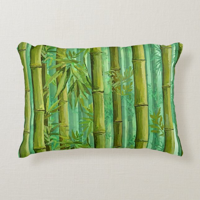 Bamboe Jungle Bos Warm Koel Groen Accent Kussen (Voorkant)