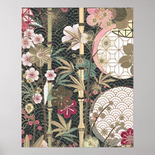 Bamboe Kersenbloesems Art Deco Design Poster (Voorkant)