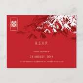 Bamboe laat dubbel geluk met Aziatische bruiloft R Uitnodiging Briefkaart (Voorkant)