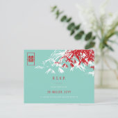 Bamboe laat dubbel geluk met Aziatische bruiloft R Uitnodiging Briefkaart (Staand voorkant)