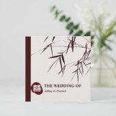 Bamboe leves/oosterse dubbelgeluksweddenschap kaart (Staand voorkant)