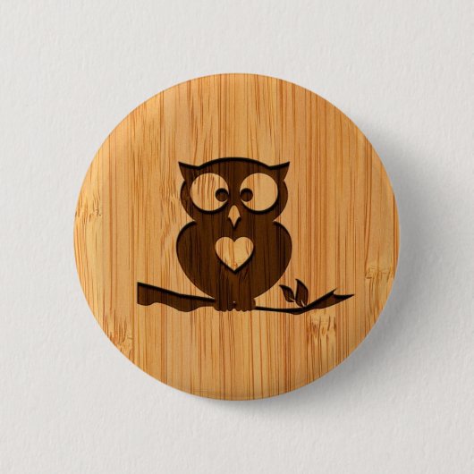 Bamboe look & Engraded Cute Owl in Tree Ronde Button 5,7 Cm (Voorkant)