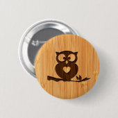 Bamboe look & Engraded Cute Owl in Tree Ronde Button 5,7 Cm (Voorkant /achterkant)