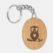 Bamboe look & Engraded Cute Owl in Tree Sleutelhanger (Voorkant Links)