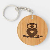 Bamboe look & Engraded Cute Owl in Tree Sleutelhanger (Voorkant)