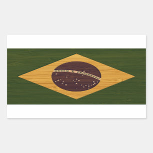 Bamboe look & gegraveerd  Brazilië vlag Rechthoekige Sticker