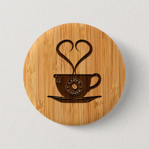 Bamboe look & gegraveerd Cute I Love Coffee Ronde Button 5,7 Cm
