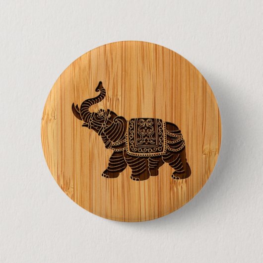 Bamboe look & gegraveerd Retro Thai Elephant Ronde Button 5,7 Cm (Voorkant)