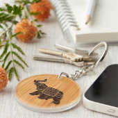Bamboe look & gegraveerd Retro Thai Elephant Sleutelhanger (Voorkant Rechts)