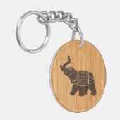 Bamboe look & gegraveerd Retro Thai Elephant Sleutelhanger (Voorkant Links)