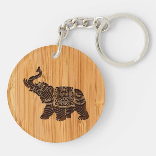 Bamboe look & gegraveerd Retro Thai Elephant Sleutelhanger (Achterkant)