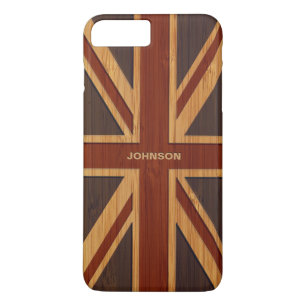 Bamboe Look & Gegraveerde Vintage UK Vlag Union Ja iPhone 8/7 Plus Hoesje