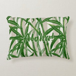 Bamboe Oerwoud Hawaiian Stripe - Groen en Taupe Accent Kussen