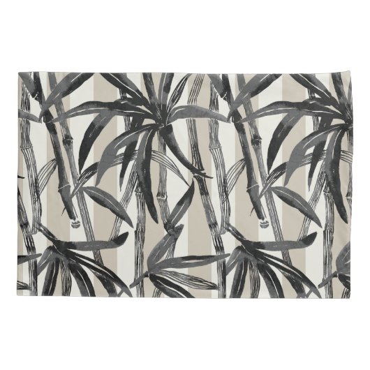 Bamboe Oerwoud Hawaiian Stripe - Zwart en Taupe Kussensloop (Achterkant)