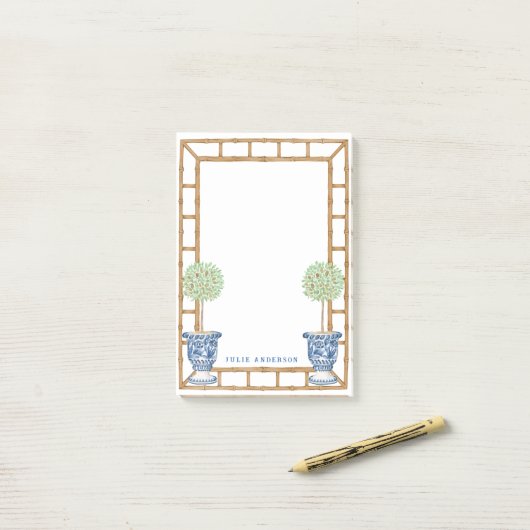 Bamboe & Olijf Topiary | Chinoiserie Post-it® Notes (Op bureau)