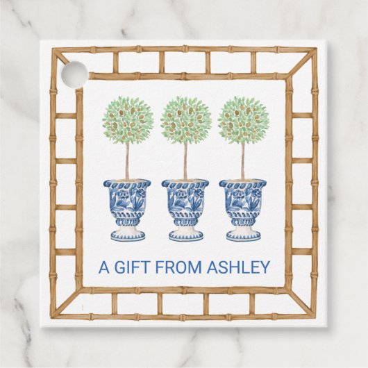 Bamboe & Olive Topiary Crest | Monogram Bedankjes Labels (Voorkant)