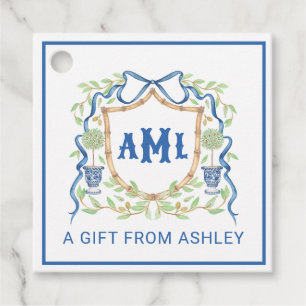 Bamboe & Olive Topiary Crest   Monogram Bedankjes Labels