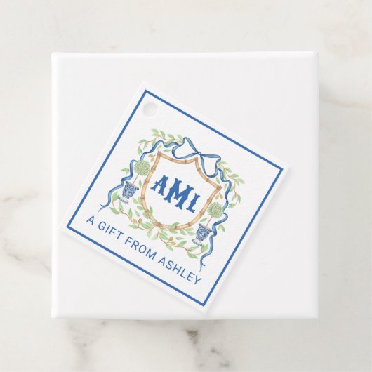 Bamboe & Olive Topiary Crest | Monogram Bedankjes Labels (In situ)