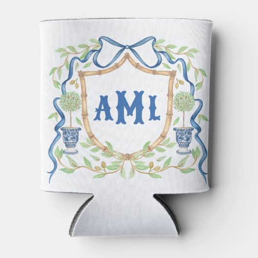 Bamboe & Olive Topiary Crest | Monogram Blikjeskoeler (Voorkant)
