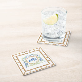 Bamboe & Olive Topiary Crest | Monogram Kartonnen Onderzetters