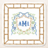Bamboe & Olive Topiary Crest | Monogram Kartonnen Onderzetters (Voorkant)