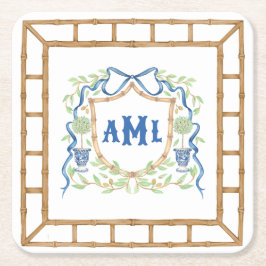 Bamboe & Olive Topiary Crest | Monogram Kartonnen Onderzetters