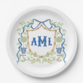 Bamboe & Olive Topiary Crest | Monogram Papieren Bordje (Voorkant)