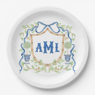 Bamboe & Olive Topiary Crest Monogram Papieren Bordje