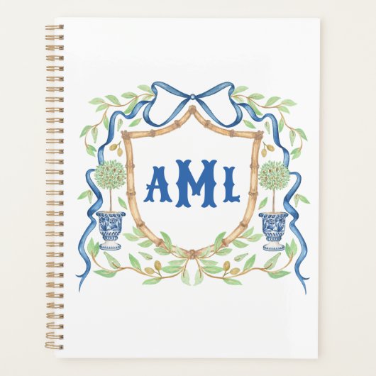 Bamboe & Olive Topiary Crest | Monogram Planner (Voorkant)