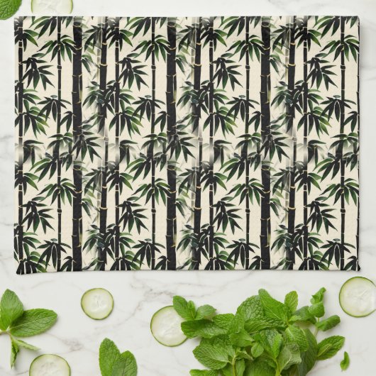 Bamboe op beige theedoek (Gevouwen)