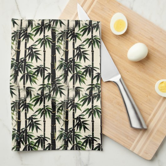 Bamboe op beige theedoek (Quarter Fold)