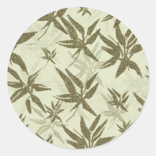 Bamboe op beige vellen - naadloos oppervlaktepatro ronde sticker (Voorkant)