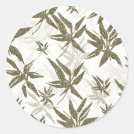 Bamboe op witte vellen - naadloos oppervlaktepatro ronde sticker